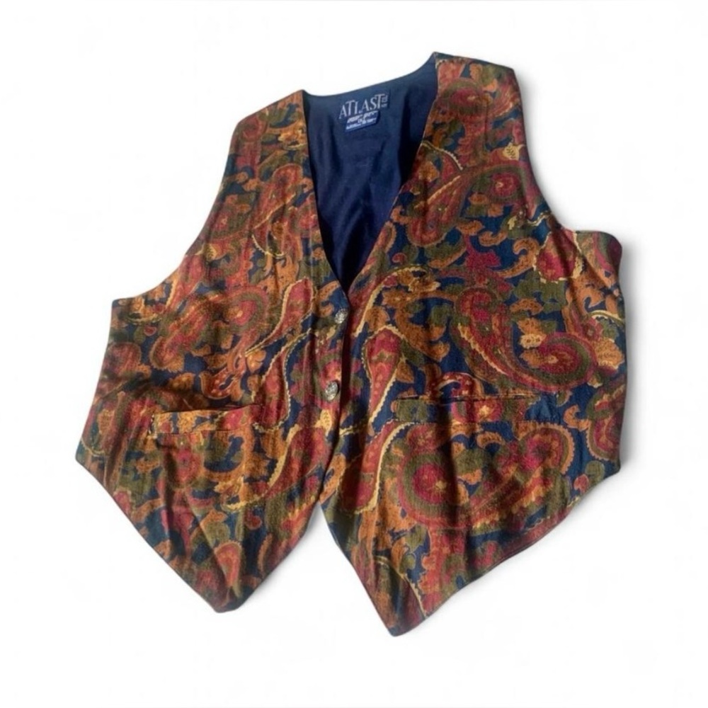 💕 At last vintage paisley tapestry boho colorful vest L casual top sleeveless